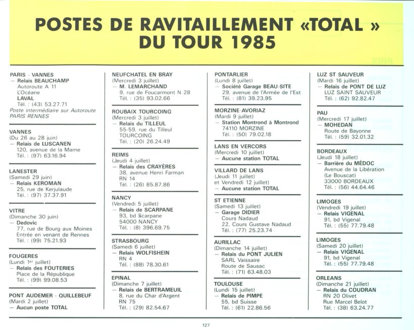 Tour de France 1985_Roadbook_Extrait 04